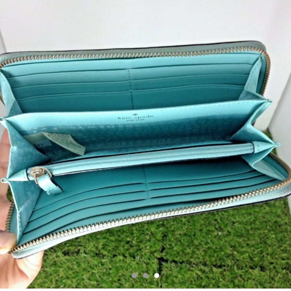 Kate Spade Blue Ostrich Print Leather Wallet Gem